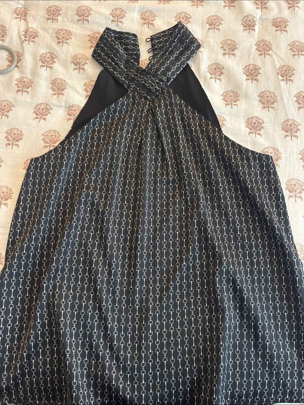Express Black & White Chain-Print Halter Blouse